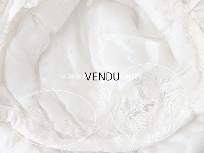 画像15: アンティーク シルク製 小さな女の子用 帽子 アイボリー色 ピンクベージュのリボン＆レース