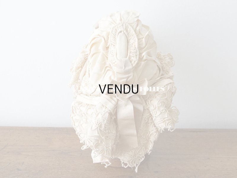 画像4: アンティーク シルク製 小さな女の子用 帽子 アイボリー色 ピンクベージュのリボン＆レース