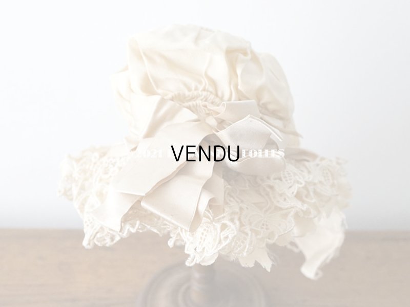 画像5: アンティーク シルク製 小さな女の子用 帽子 アイボリー色 ピンクベージュのリボン＆レース