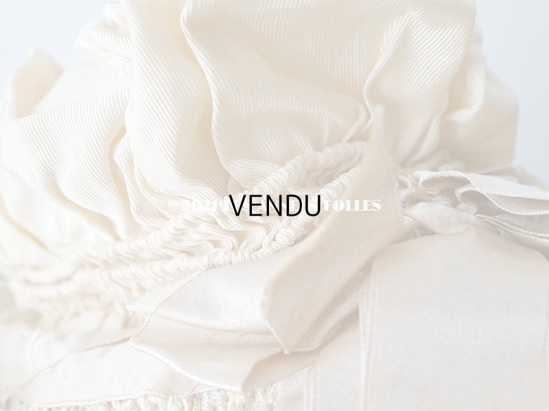 画像11: アンティーク シルク製 小さな女の子用 帽子 アイボリー色 ピンクベージュのリボン＆レース