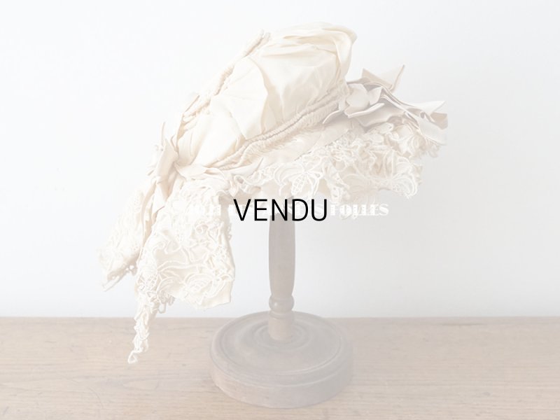 画像3: アンティーク シルク製 小さな女の子用 帽子 アイボリー色 ピンクベージュのリボン＆レース