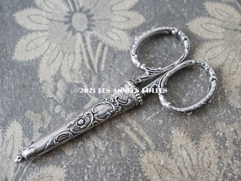 画像5: 1900年頃 アンティーク シルバー製 手芸用ハサミ ケース付き