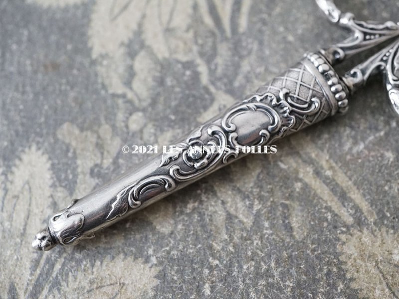 画像6: 1900年頃 アンティーク シルバー製 手芸用ハサミ ケース付き