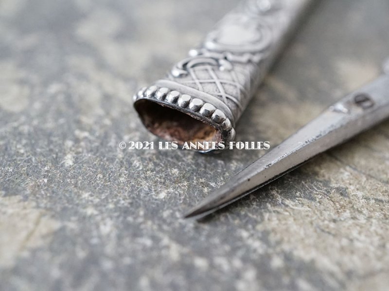 画像12: 1900年頃 アンティーク シルバー製 手芸用ハサミ ケース付き