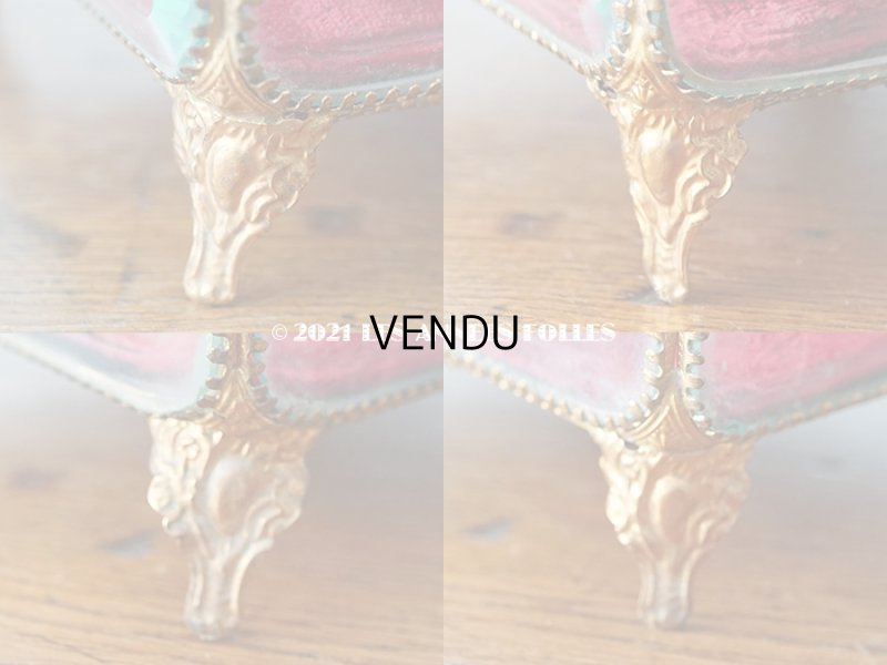 画像15: 【11周年セール対象外】 19世紀 アンティーク 大きなコフレ グローブ・ド・マリエ 天使＆薔薇のガーランドのオルモル 赤いベルベットのクッション