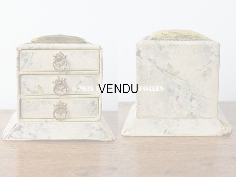 画像3: 【11周年セール対象外】 アンティーク 薄紫の花模様 エパングルケース ベルベットのピンクッション＆ 3段の引き出し