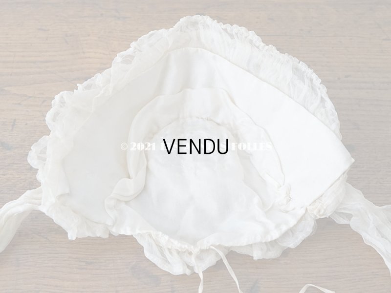 画像13: 【11周年セール対象外】 アンティーク ドール用 シルクオーガンジーのリボン付 フリル＆レースのボネ