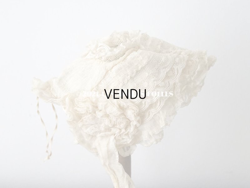 画像5: 【11周年セール対象外】 アンティーク ドール用 シルクオーガンジーのリボン付 フリル＆レースのボネ