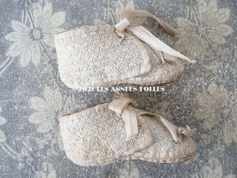 画像6: 1900年代 アンティーク 淡いブルー&オフホワイトのツイード生地 ベビーシューズ