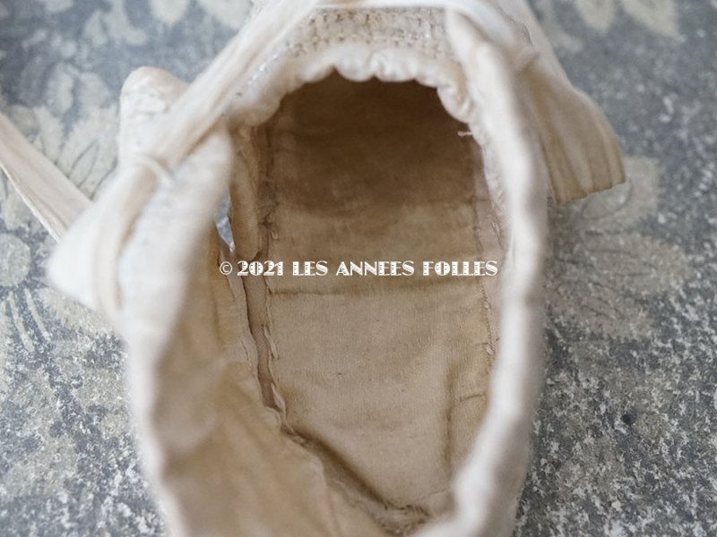 画像11: 1900年代 アンティーク 淡いブルー&オフホワイトのツイード生地 ベビーシューズ