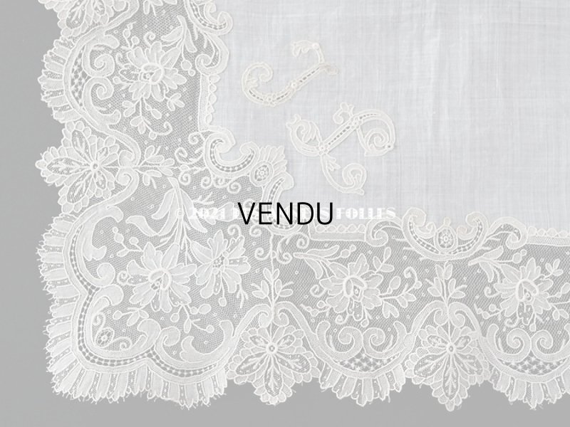 画像6: 19世紀 アンティーク ポワンドガーズのレース  結婚式のハンカチ モノグラムの刺繍入り 【 ポワン・ド・ガーズ 】