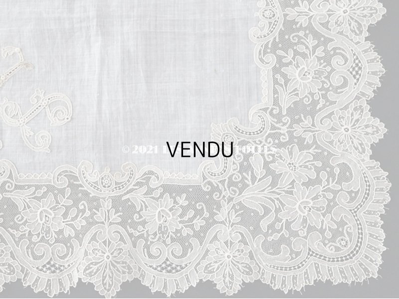 画像7: 19世紀 アンティーク ポワンドガーズのレース  結婚式のハンカチ モノグラムの刺繍入り 【 ポワン・ド・ガーズ 】