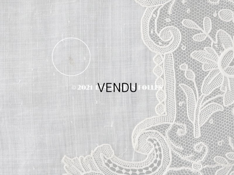 画像12: 19世紀 アンティーク ポワンドガーズのレース  結婚式のハンカチ モノグラムの刺繍入り 【 ポワン・ド・ガーズ 】