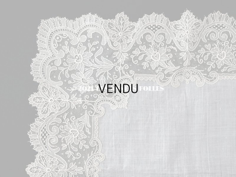 画像4: 19世紀 アンティーク ポワンドガーズのレース  結婚式のハンカチ モノグラムの刺繍入り 【 ポワン・ド・ガーズ 】