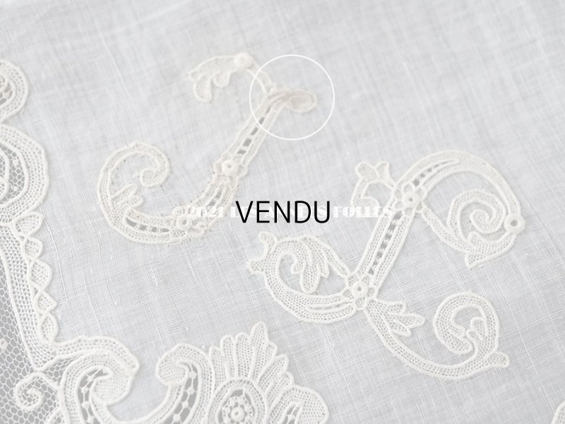 画像8: 19世紀 アンティーク ポワンドガーズのレース  結婚式のハンカチ モノグラムの刺繍入り 【 ポワン・ド・ガーズ 】