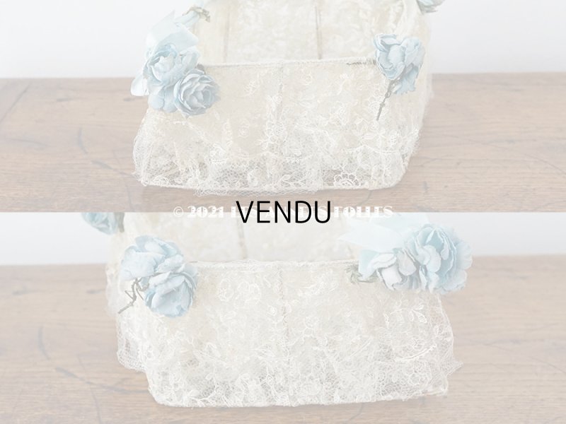 画像13: アンティーク ブルーの薔薇の布花付 ウェディングのドラジェ用パニエ マリアージュ