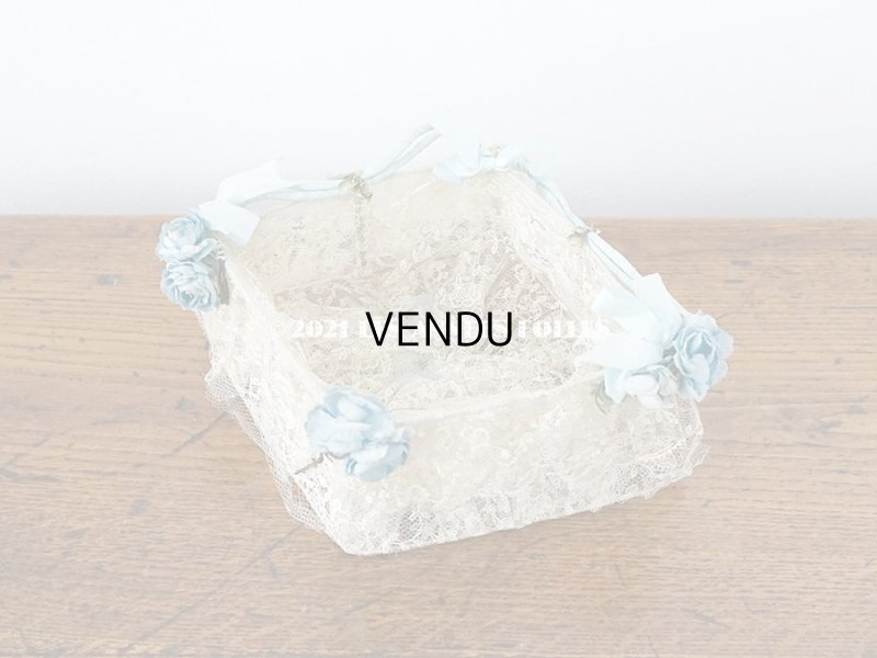 画像3: アンティーク ブルーの薔薇の布花付 ウェディングのドラジェ用パニエ マリアージュ