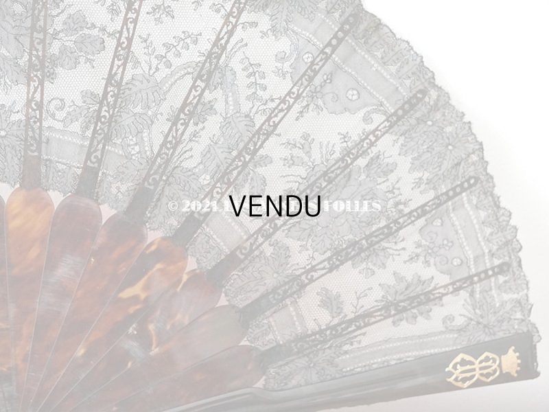 画像11: 1900年代 アンティーク 王冠付き フェザーのファン 箱付き　黒のシャンティーレース