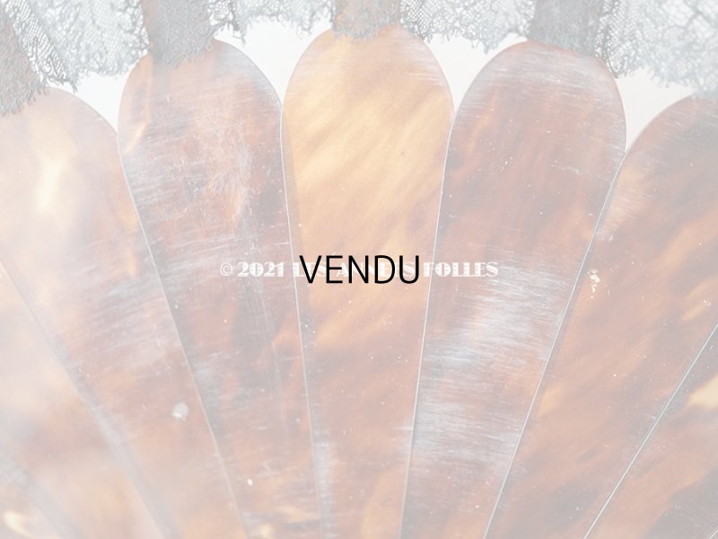 画像15: 1900年代 アンティーク 王冠付き フェザーのファン 箱付き　黒のシャンティーレース