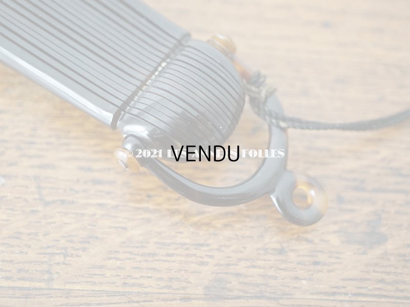 画像18: 1900年代 アンティーク 王冠付き フェザーのファン 箱付き　黒のシャンティーレース