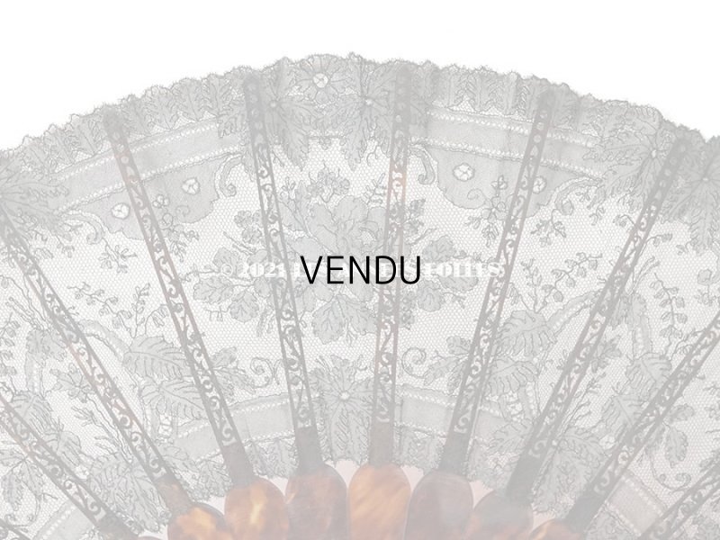 画像9: 1900年代 アンティーク 王冠付き フェザーのファン 箱付き　黒のシャンティーレース