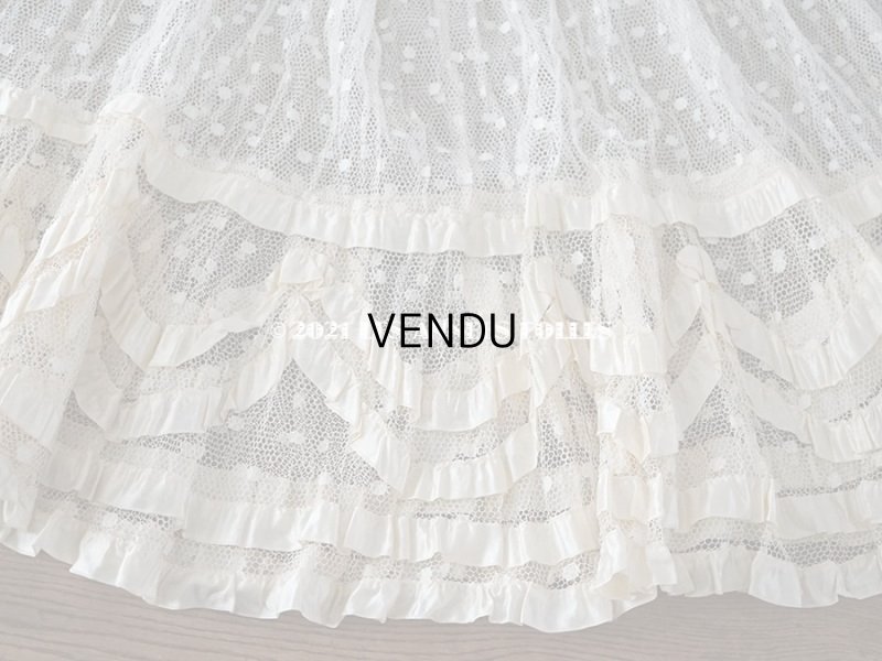 画像3: 1900年代 アンティーク  50cm幅  ドレスの裾 ドットのチュール＆シルクサテンリボン  約424cm  