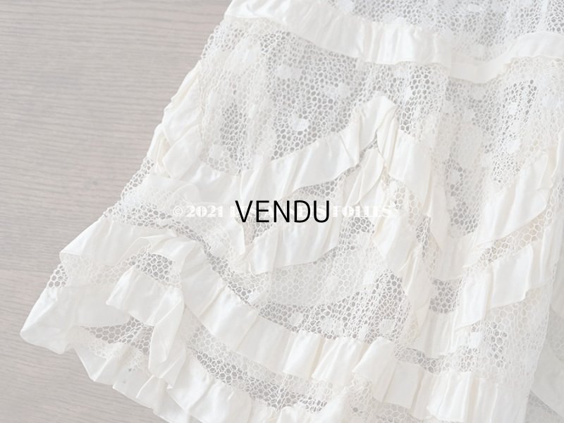 画像7: 1900年代 アンティーク  50cm幅  ドレスの裾 ドットのチュール＆シルクサテンリボン  約424cm  