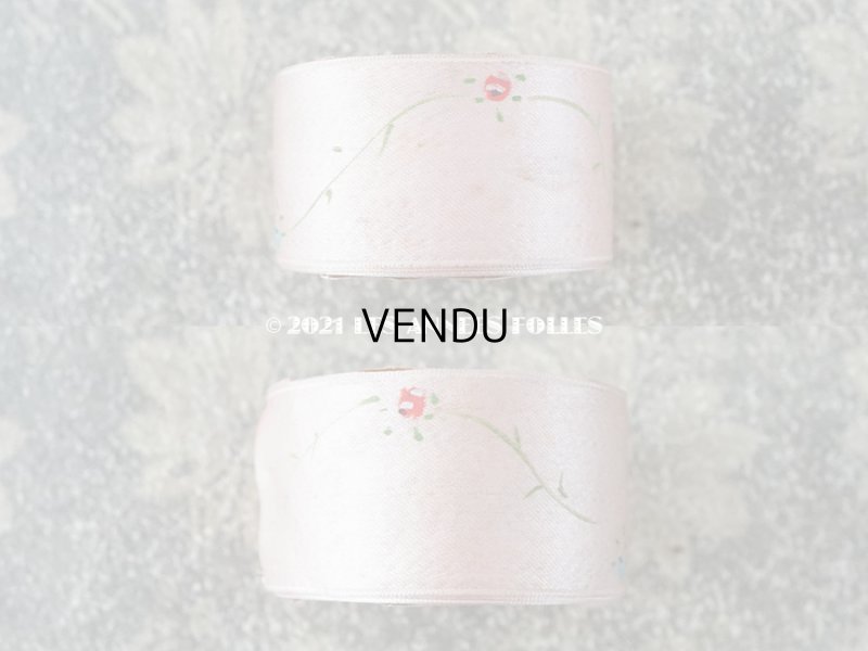 画像4: 未使用 1920年代 アンティーク ハンドペイント 薔薇模様 サテンリボン 5m PON 6510 N 9