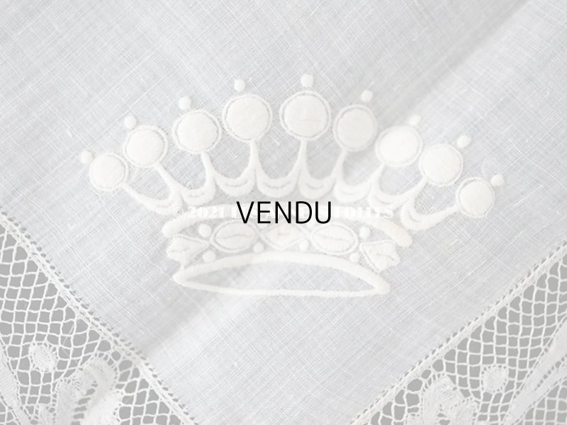 画像12: 未使用 19世紀 アンティーク  結婚式のハンカチ 王冠紋章 & プリーツ入り　手編みのヴァランシエンヌレース