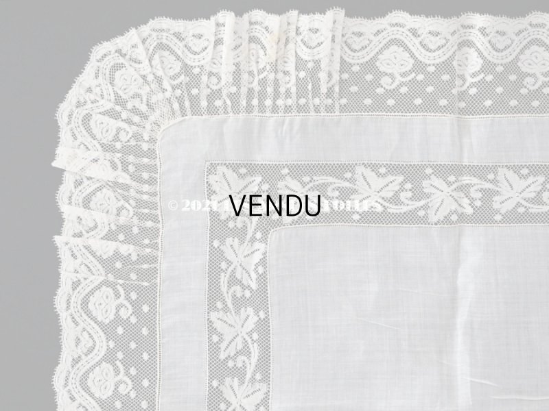 画像3: 未使用 19世紀 アンティーク  結婚式のハンカチ 王冠紋章 & プリーツ入り　手編みのヴァランシエンヌレース