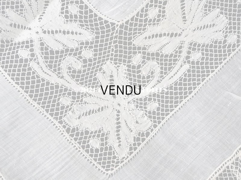 画像13: 未使用 19世紀 アンティーク  結婚式のハンカチ 王冠紋章 & プリーツ入り　手編みのヴァランシエンヌレース