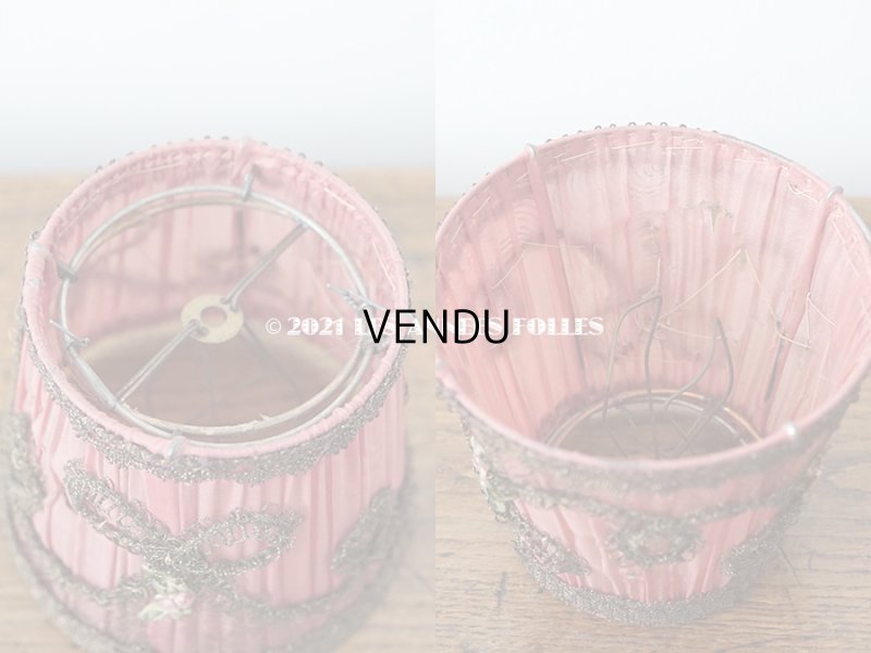 画像4: アンティーク  ロココモチーフ付き 小さなランプシェード オールドローズ色 シルク製 ピース売り