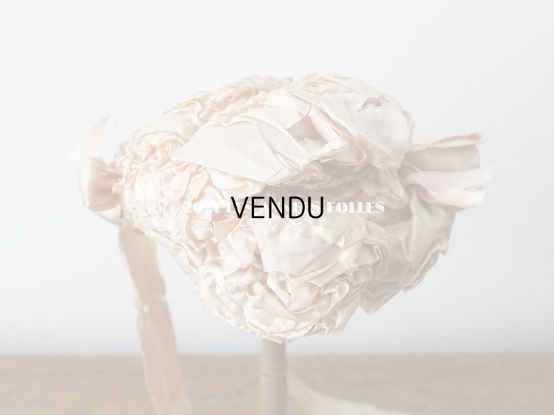 画像6: 19世紀末 アンティーク 小さなドールハット ピンクベージュのシルク製 ドール用 帽子