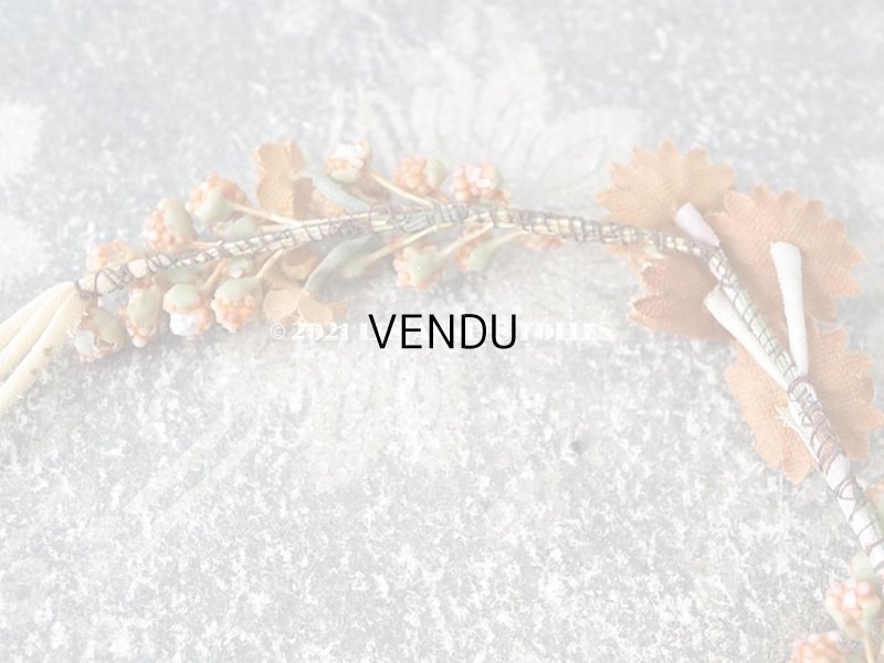 画像8: アンティーク 秋色の布花 小さなリース ベルベット ドール用帽子＆ティアラ