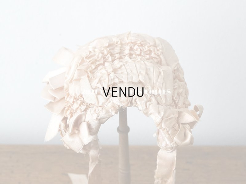 画像8: 19世紀末 アンティーク 小さなドールハット ピンクベージュのシルク製 ドール用 帽子