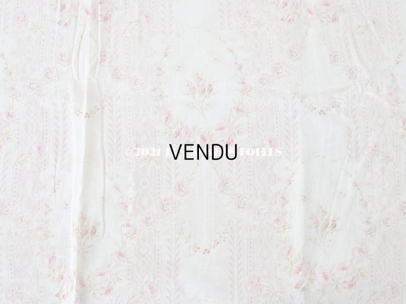 画像6: 1900年代 アンティーク  薔薇のメダイヨン＆ガーランド コットン製ファブリック 138×70cm