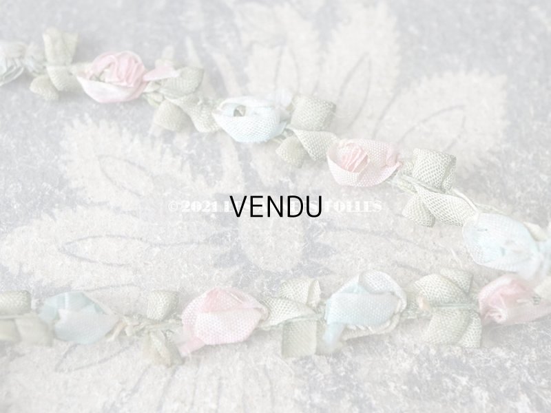 画像3: 1900年代 アンティーク シルク製  ロココトリム 2色の薔薇 ロココリボン ピンク＆ブルー