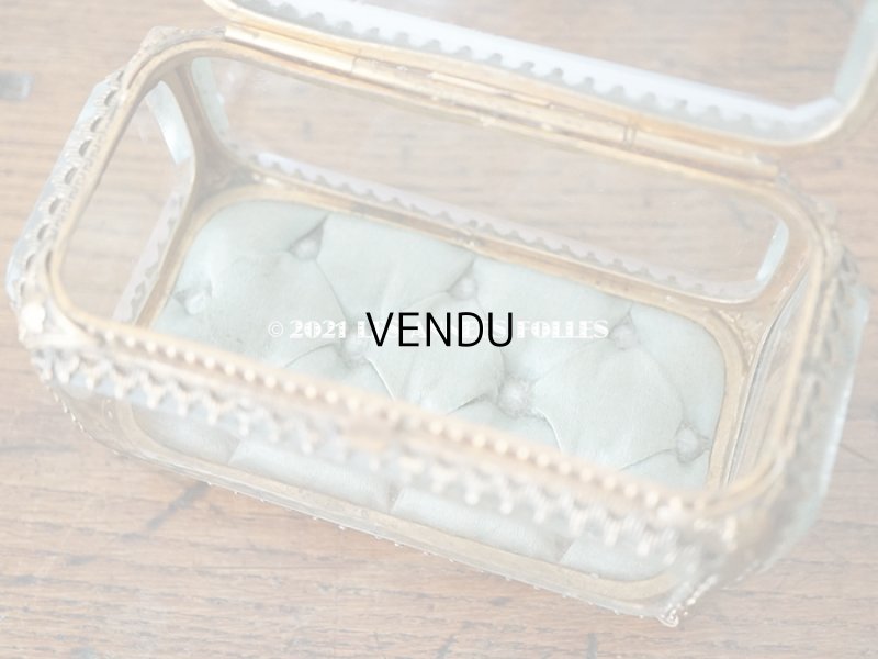 画像9: 19世紀 アンティーク ジュエリーボックス シルク製クッション ブルーグリーン