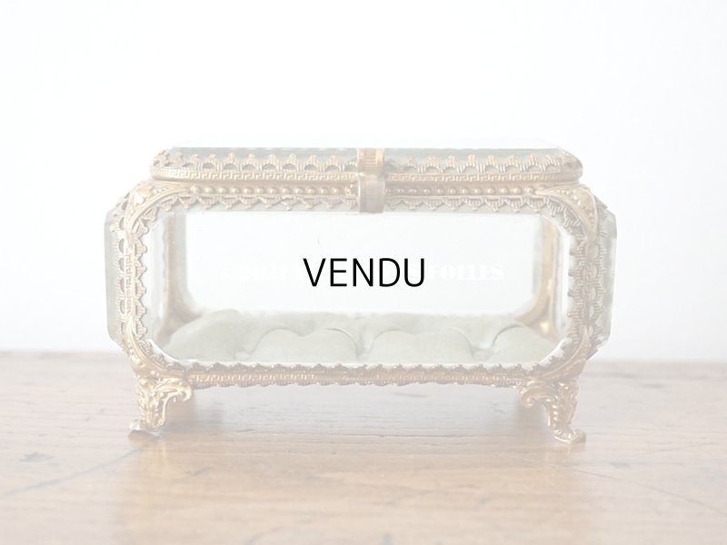 画像3: 19世紀 アンティーク ジュエリーボックス シルク製クッション ブルーグリーン