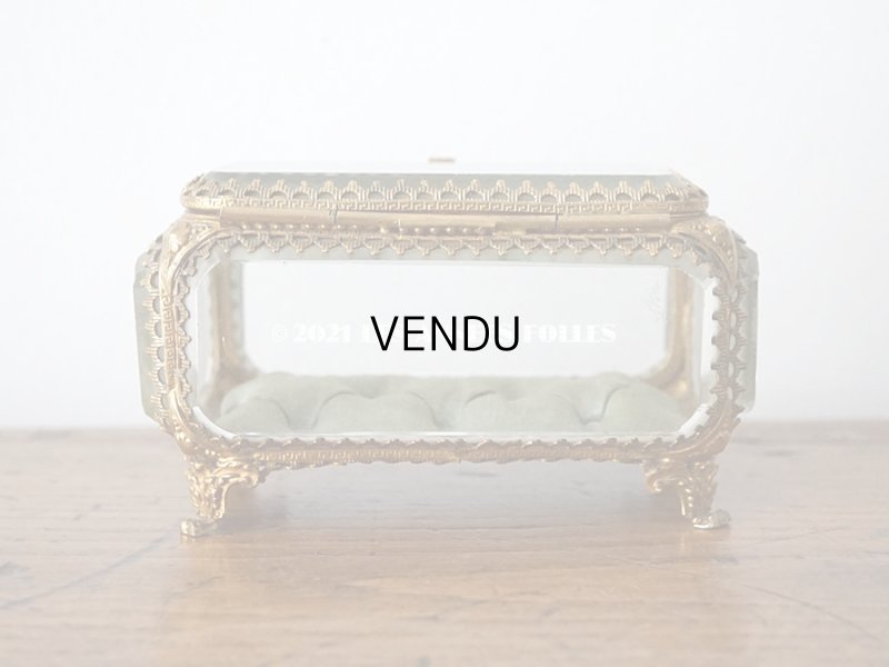 画像4: 19世紀 アンティーク ジュエリーボックス シルク製クッション ブルーグリーン