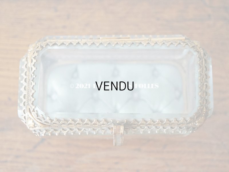 画像6: 19世紀 アンティーク ジュエリーボックス シルク製クッション ブルーグリーン