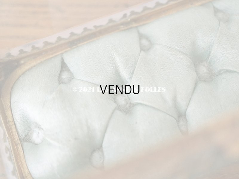 画像10: 19世紀 アンティーク ジュエリーボックス シルク製クッション ブルーグリーン