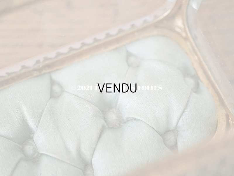 画像11: 19世紀 アンティーク ジュエリーボックス シルク製クッション ブルーグリーン