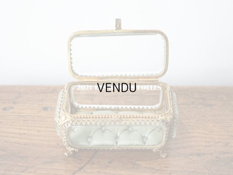 画像8: 19世紀 アンティーク ジュエリーボックス シルク製クッション ブルーグリーン