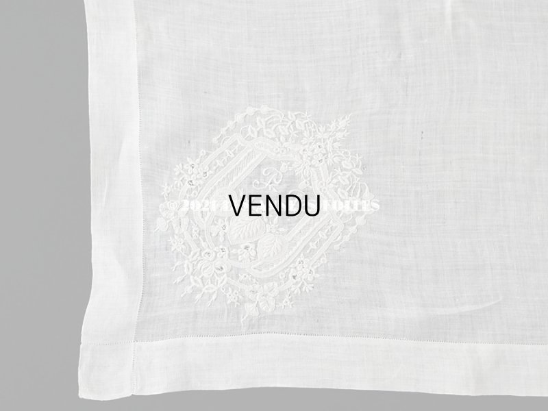 画像6: 19世紀 アンティーク  結婚式のハンカチ  モノグラム入り大きなメダイヨン