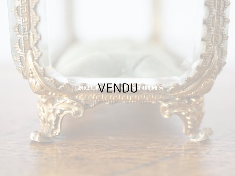 画像14: 19世紀 アンティーク ジュエリーボックス シルク製クッション ブルーグリーン