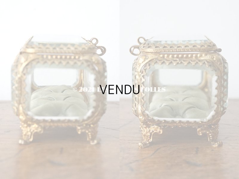 画像5: 19世紀 アンティーク ジュエリーボックス シルク製クッション ブルーグリーン