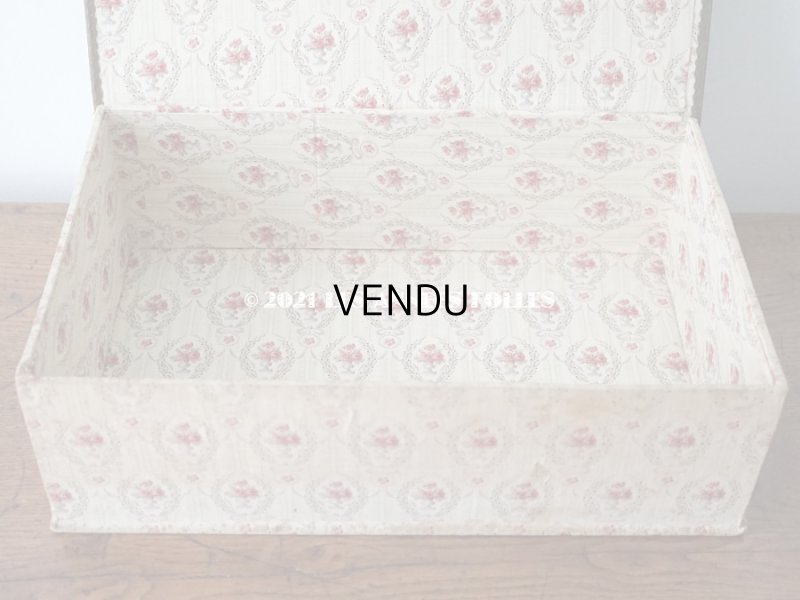 画像11: 1900年代 アンティーク ワイン色の薔薇のメダイヨン 大きなカルトナージュボックス 41×26×12.8cm