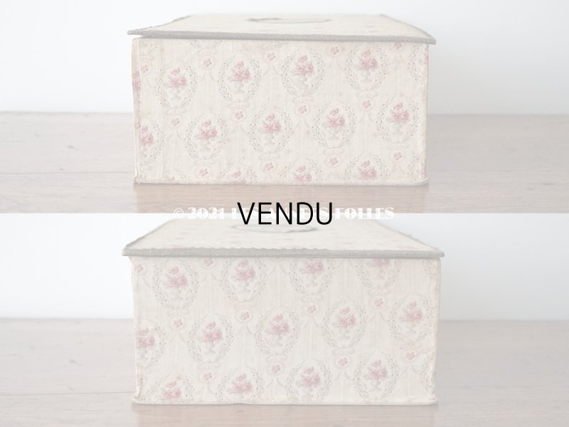 画像8: 1900年代 アンティーク ワイン色の薔薇のメダイヨン 大きなカルトナージュボックス 41×26×12.8cm