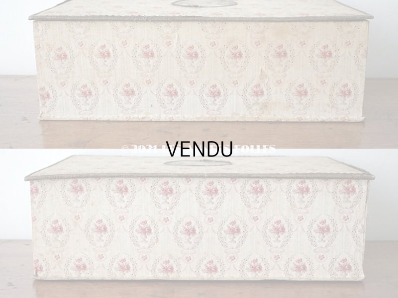 画像7: 1900年代 アンティーク ワイン色の薔薇のメダイヨン 大きなカルトナージュボックス 41×26×12.8cm